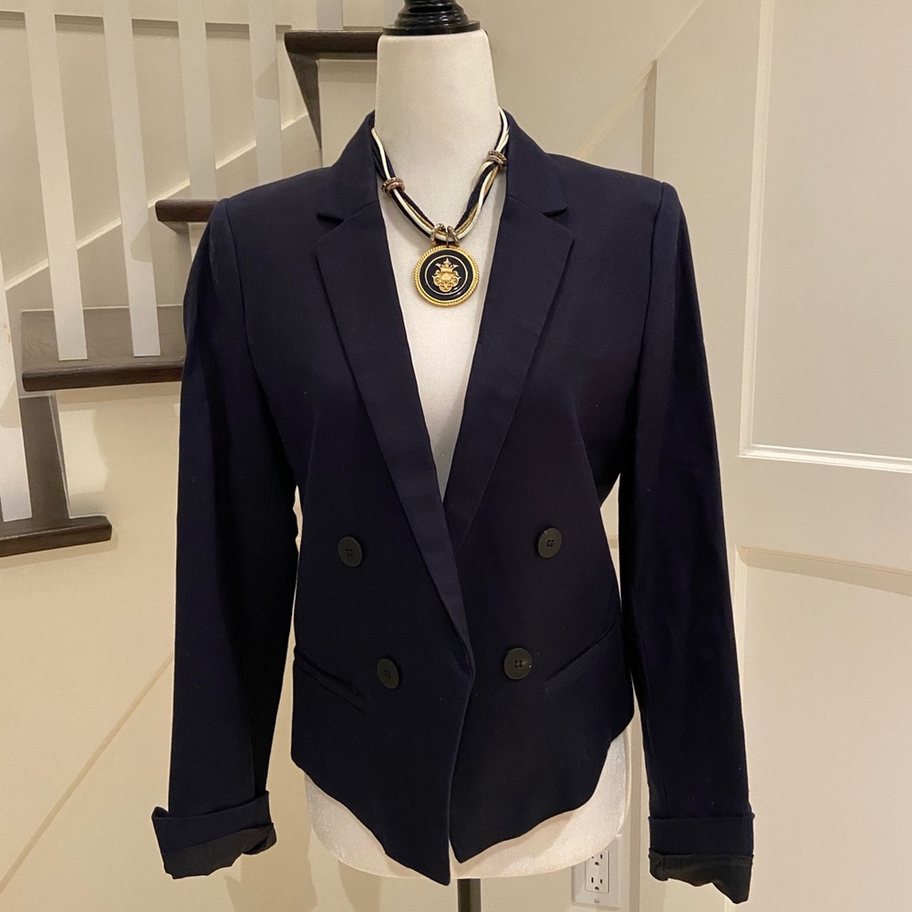 Mango Navy Double-Breasted Blazer Jacket